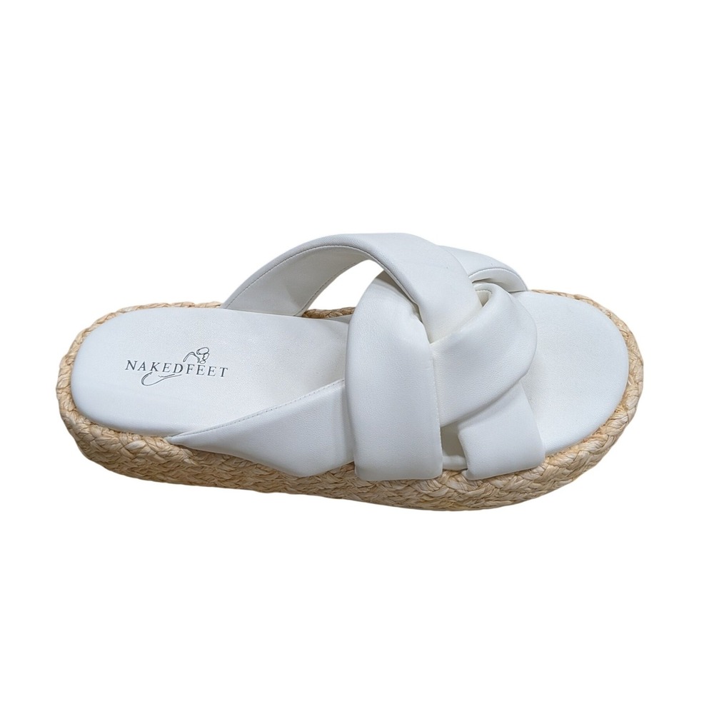 Naked Feet Cupro Chamois White Knotted Platform Espadrille Sandals- Size 9 - Picture 3 of 7